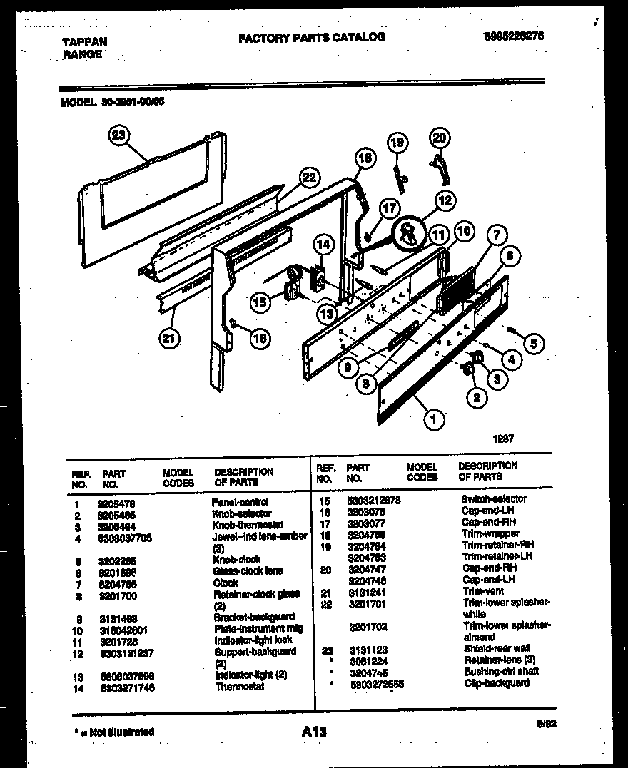 Tappan 30-3851-00-05 backguard diagram