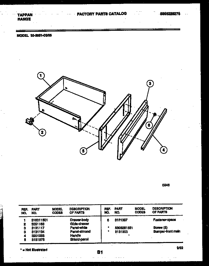 Tappan 30-3851-00-05 drawer parts diagram