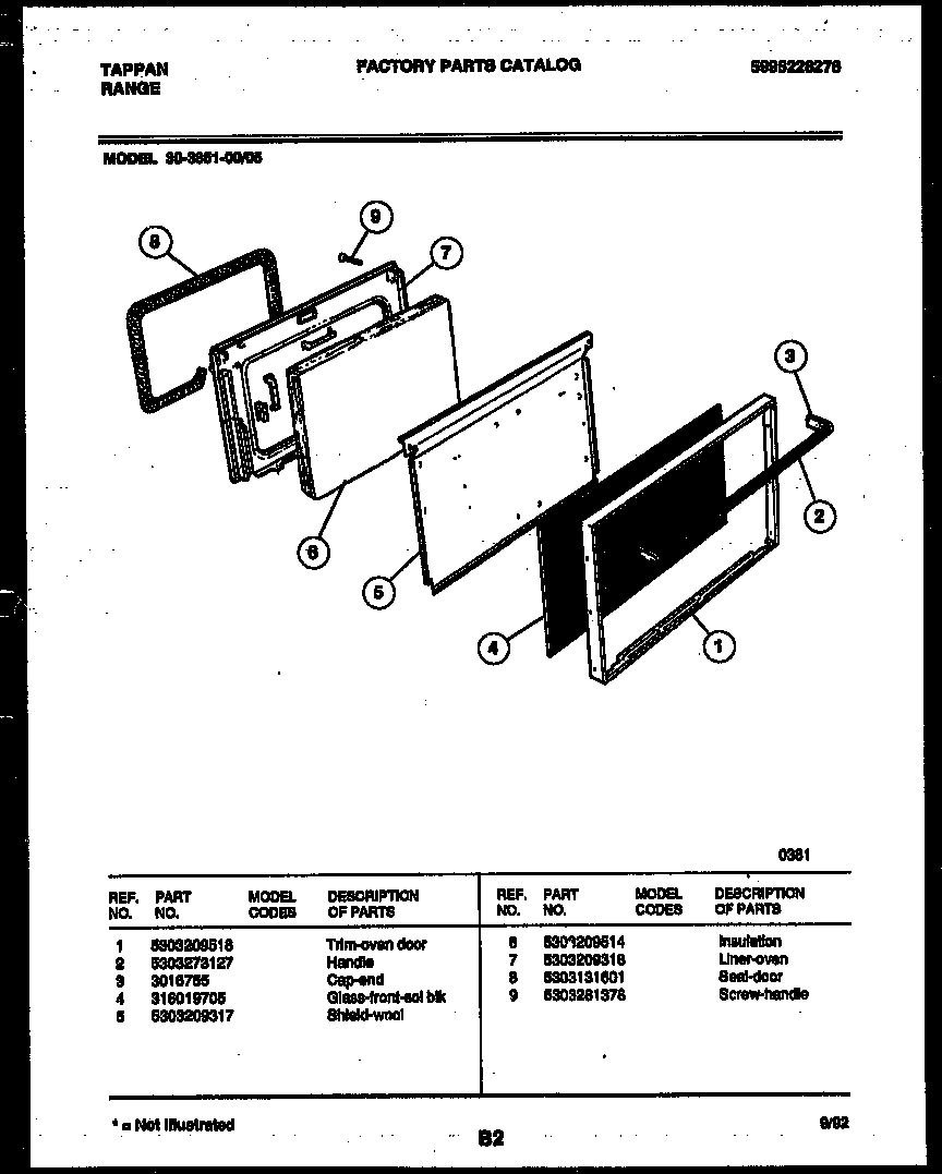 Tappan 30-3851-00-05 door parts diagram