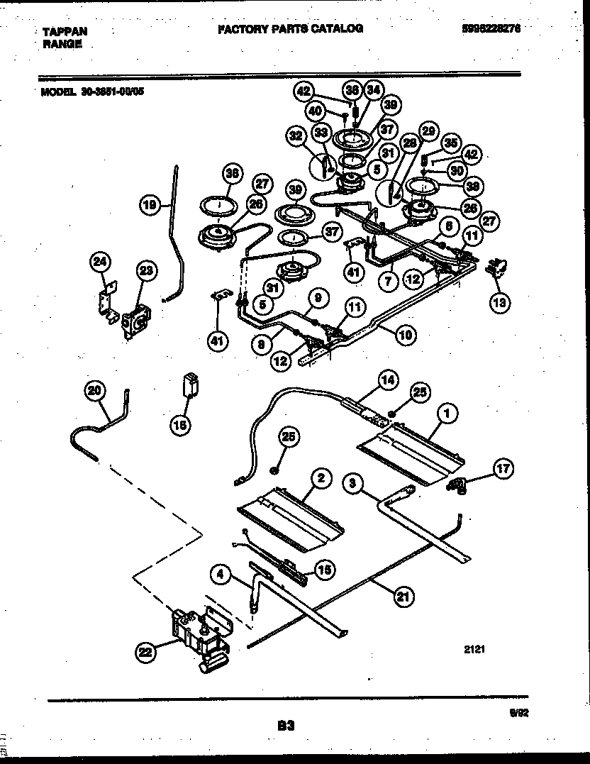 Tappan 30-3851-00-05 burner, manifold and gas control diagram