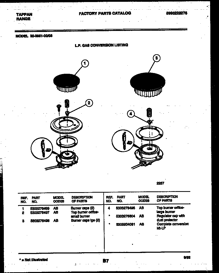 Tappan 30-3851-00-05 burner parts diagram