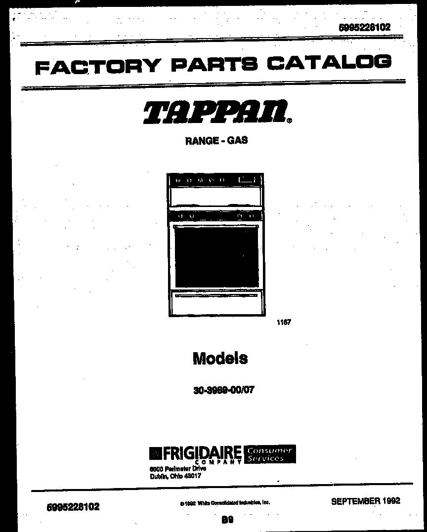 Tappan 30-3989-23-07 cover page diagram