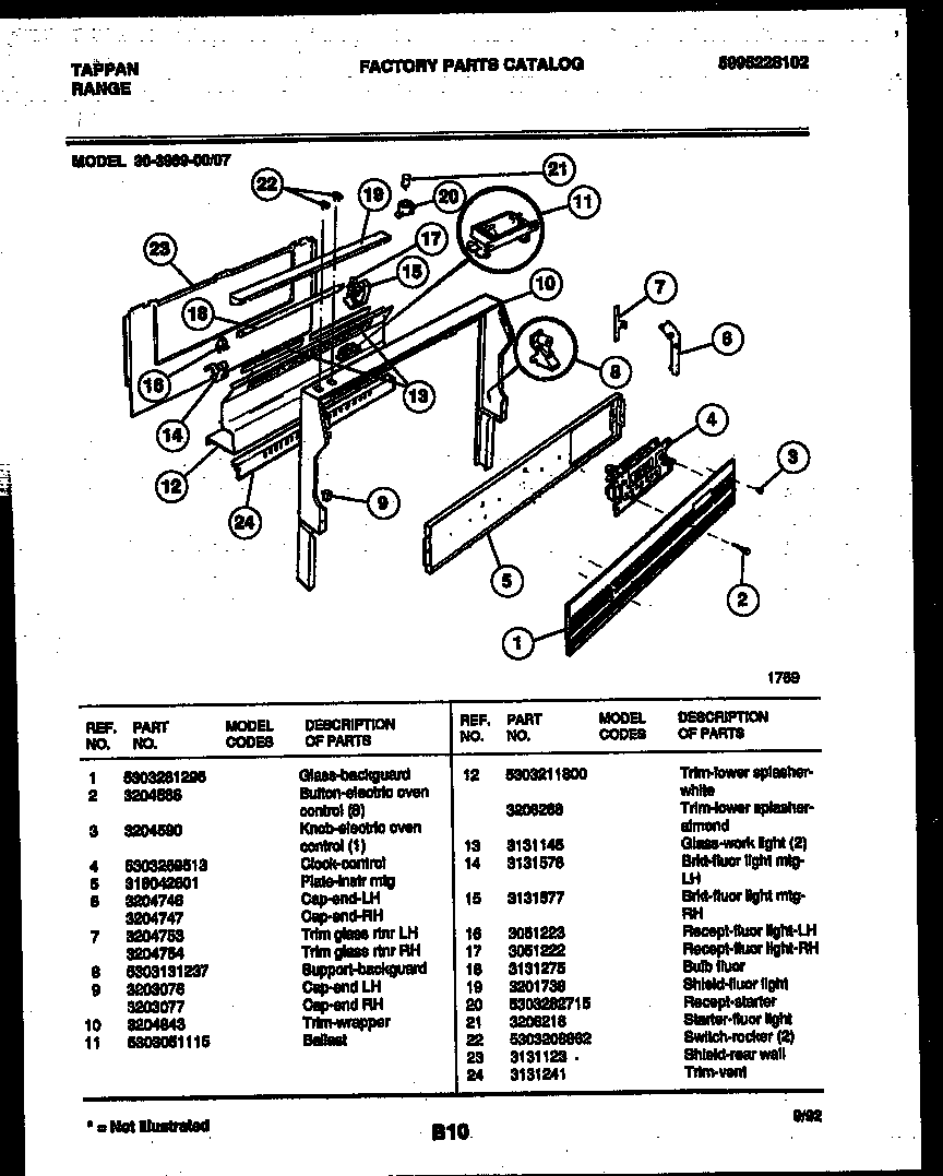 Tappan 30-3989-23-07 backguard diagram
