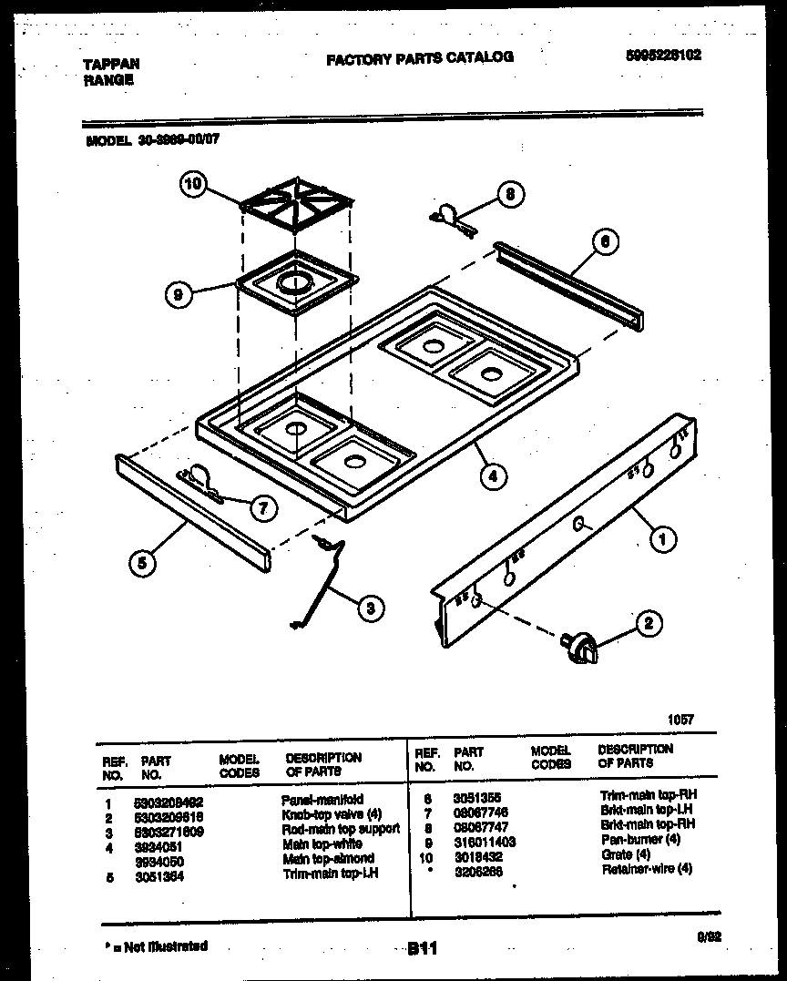 Tappan 30-3989-23-07 cooktop parts diagram