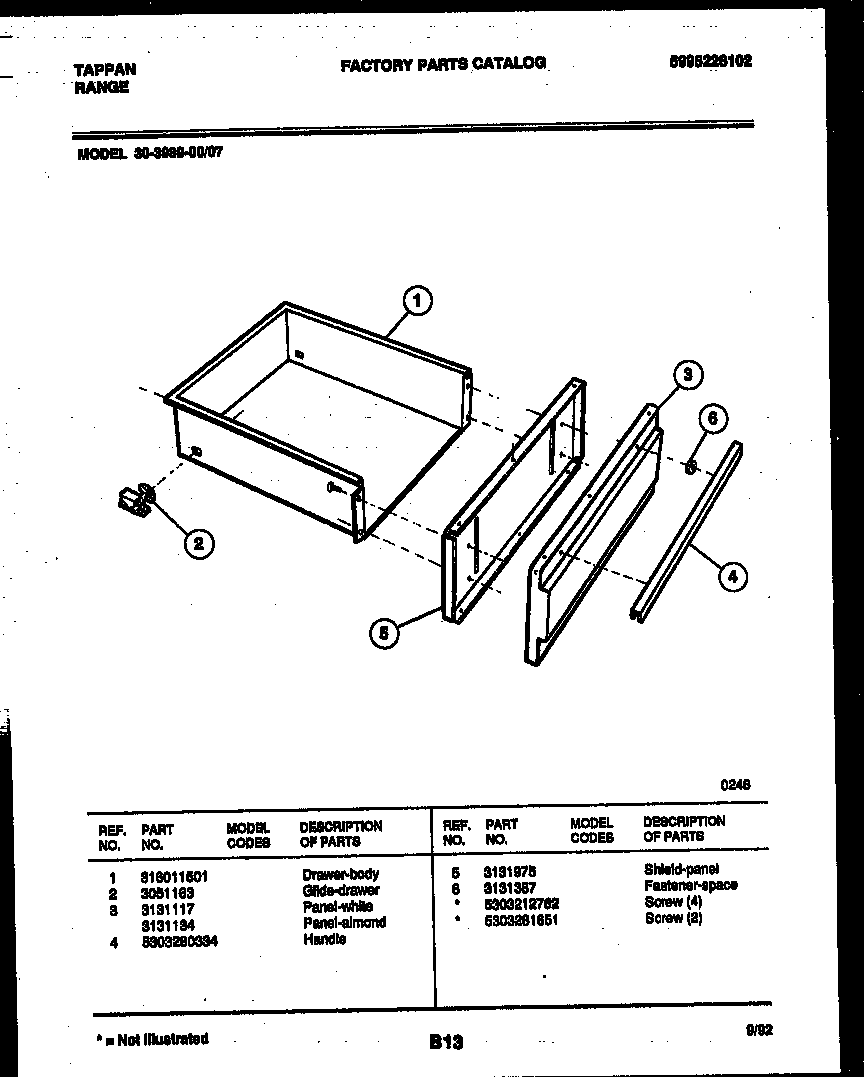Tappan 30-3989-23-07 drawer parts diagram