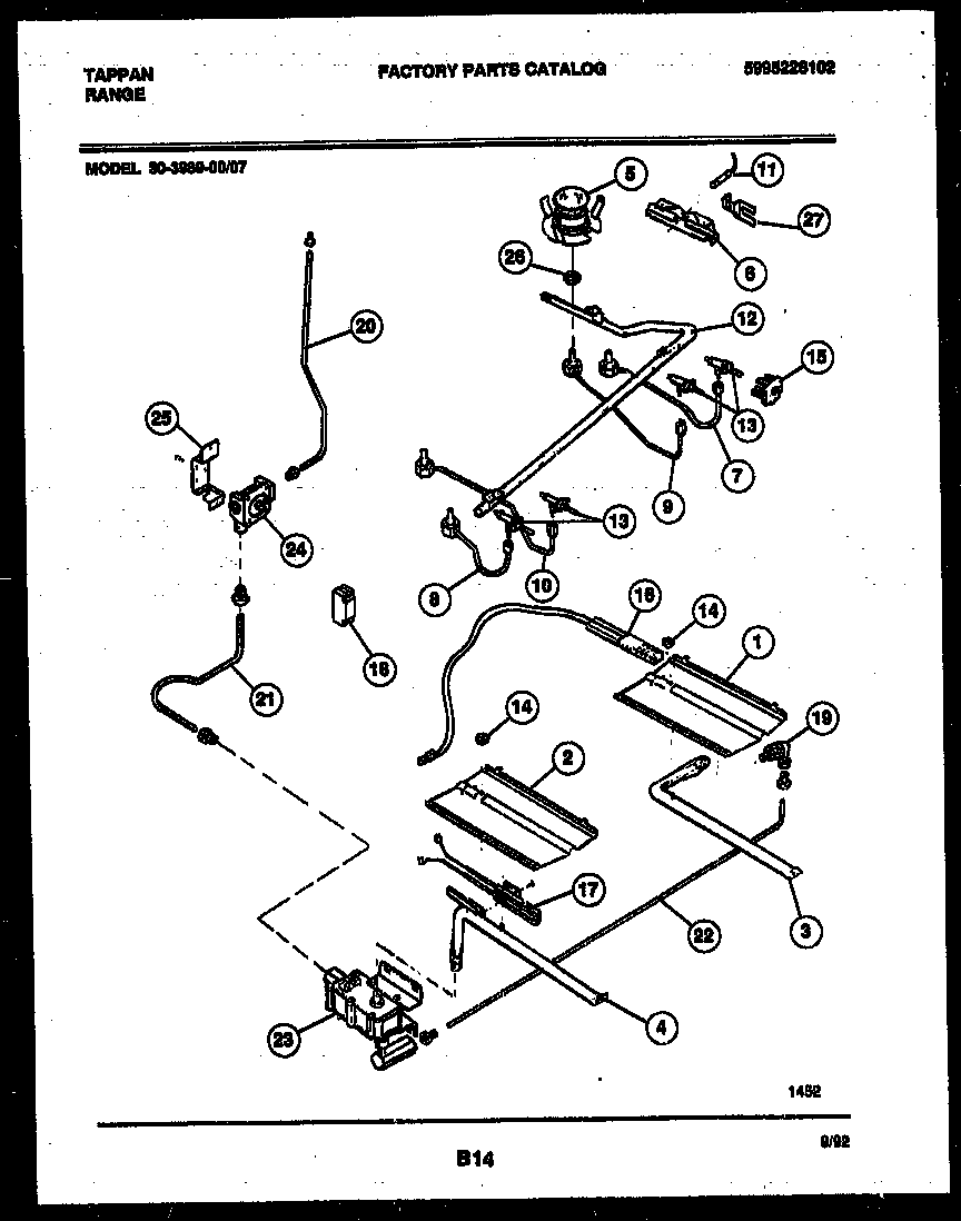 Tappan 30-3989-23-07 burner, manifold and gas control diagram
