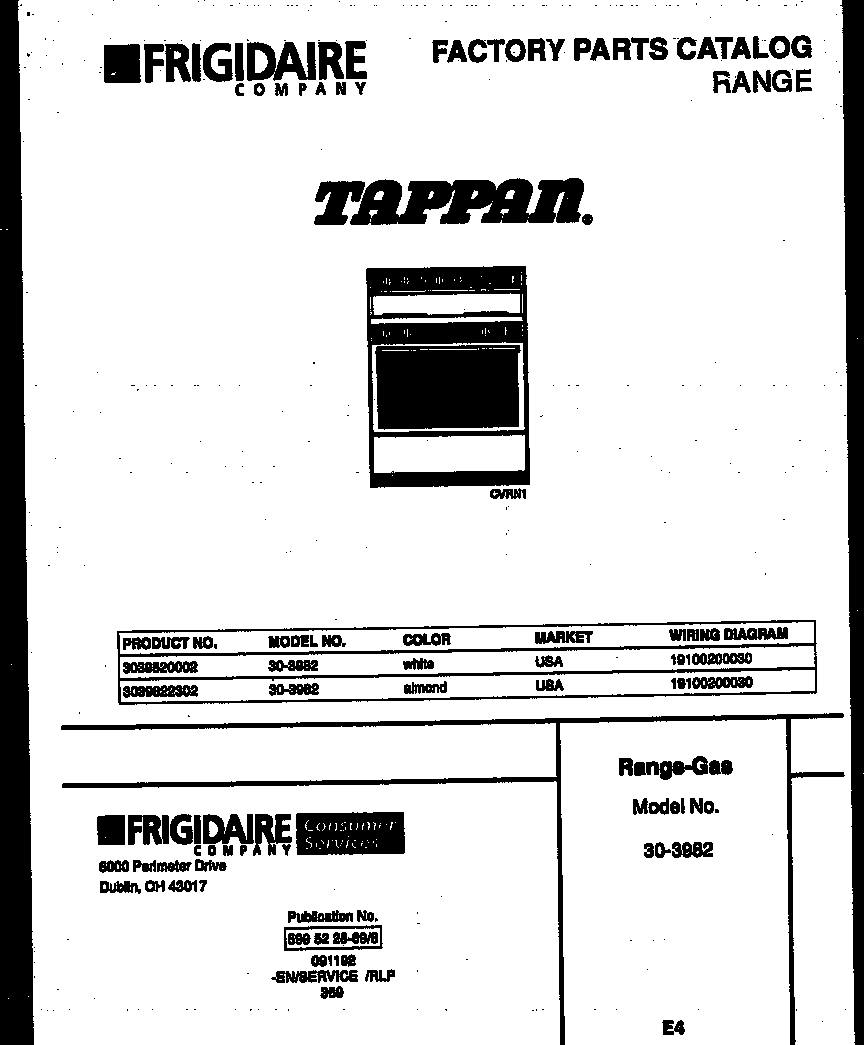 Tappan 30-3982-23-02 cover page diagram