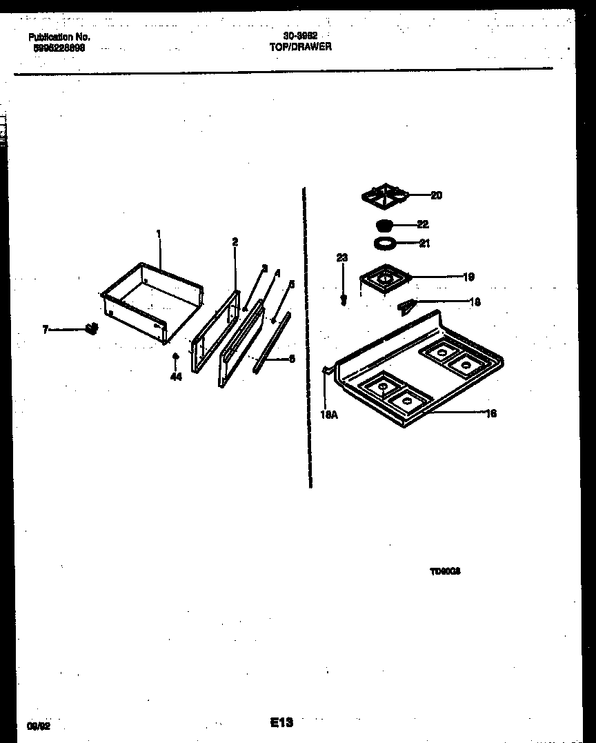 Tappan 30-3982-23-02 cooktop and drawer parts diagram