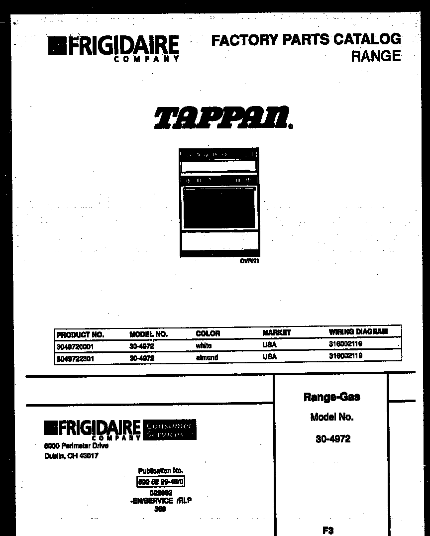 Tappan 30-4972-00-01 cover page diagram