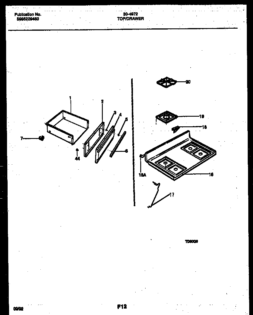 Tappan 30-4972-00-01 cooktop and drawer parts diagram
