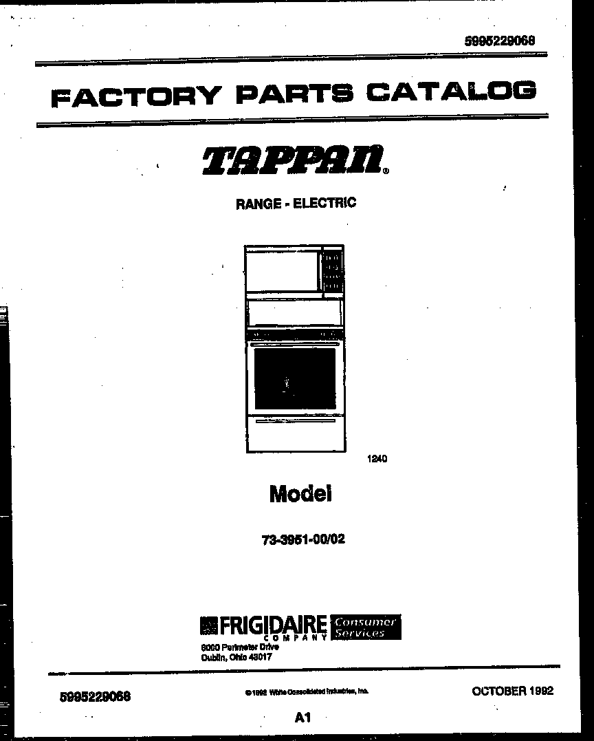 Tappan 73-3951-00-02 cover page diagram