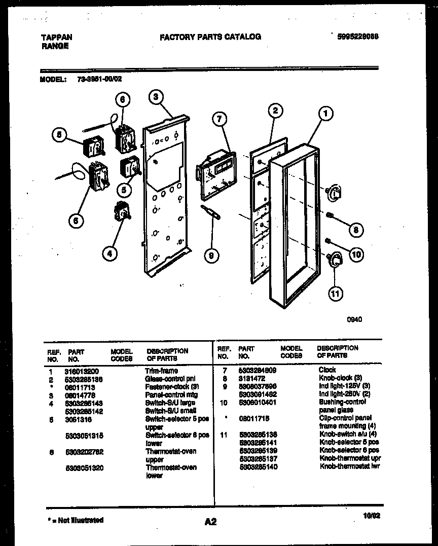 Tappan 73-3951-00-02 control panel diagram
