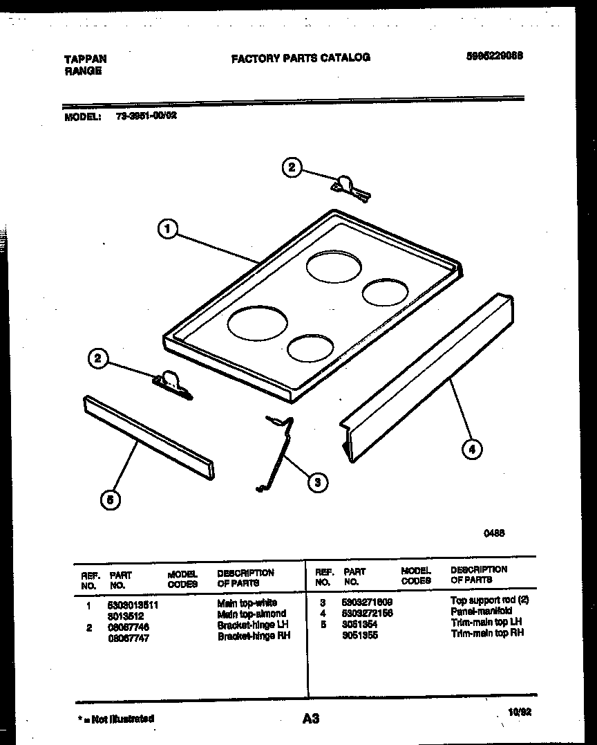 Tappan 73-3951-00-02 cooktop parts diagram
