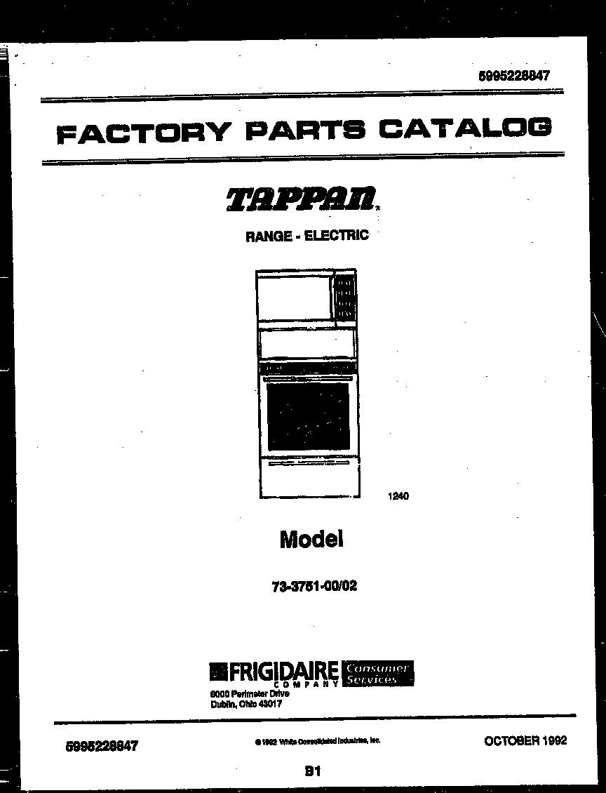 Tappan 73-3751-66-02 cover page diagram