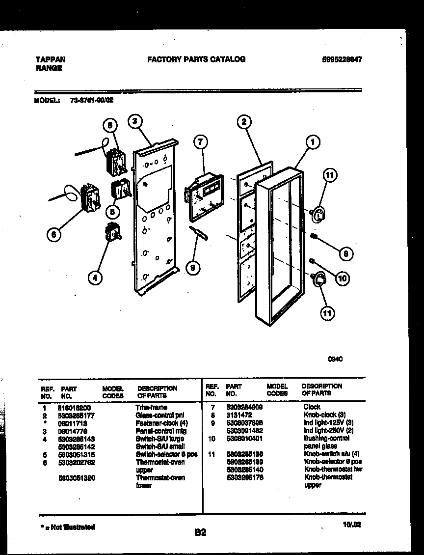 Tappan 73-3751-66-02 cooktop parts diagram