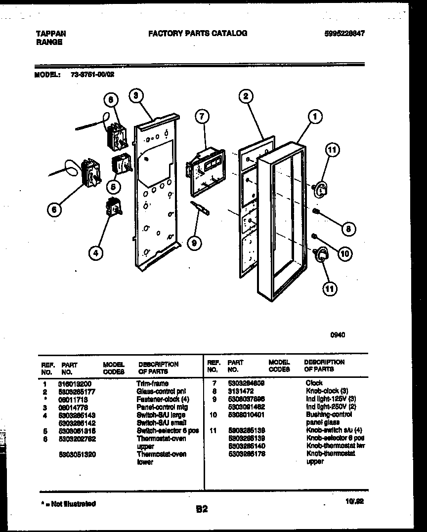 Tappan 73-3751-66-02 lower oven door parts diagram