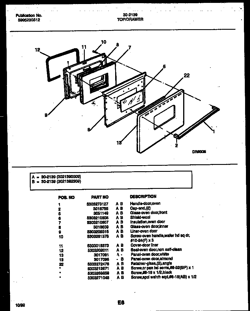 Tappan 30-2272-00-01 burner parts diagram