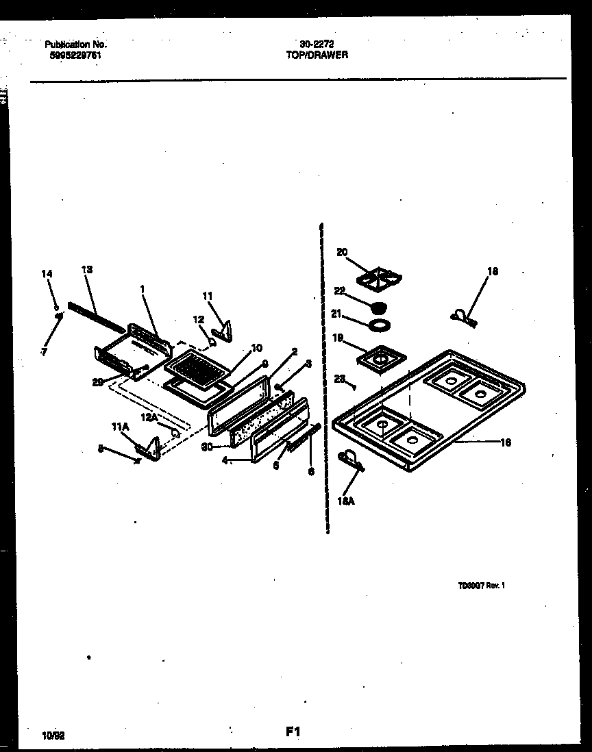 Tappan 30-2272-00-01 cooktop and broiler drawer parts diagram