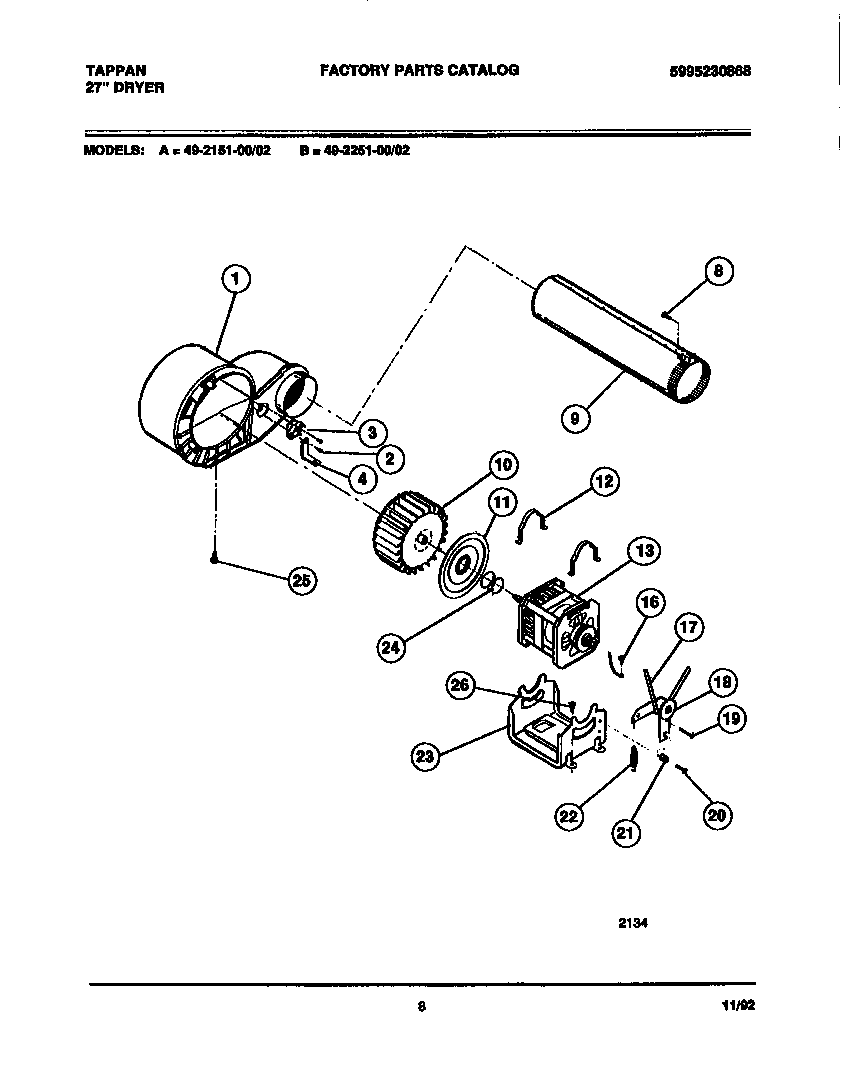 Tappan 49-2251-23-02 blower and drive parts diagram