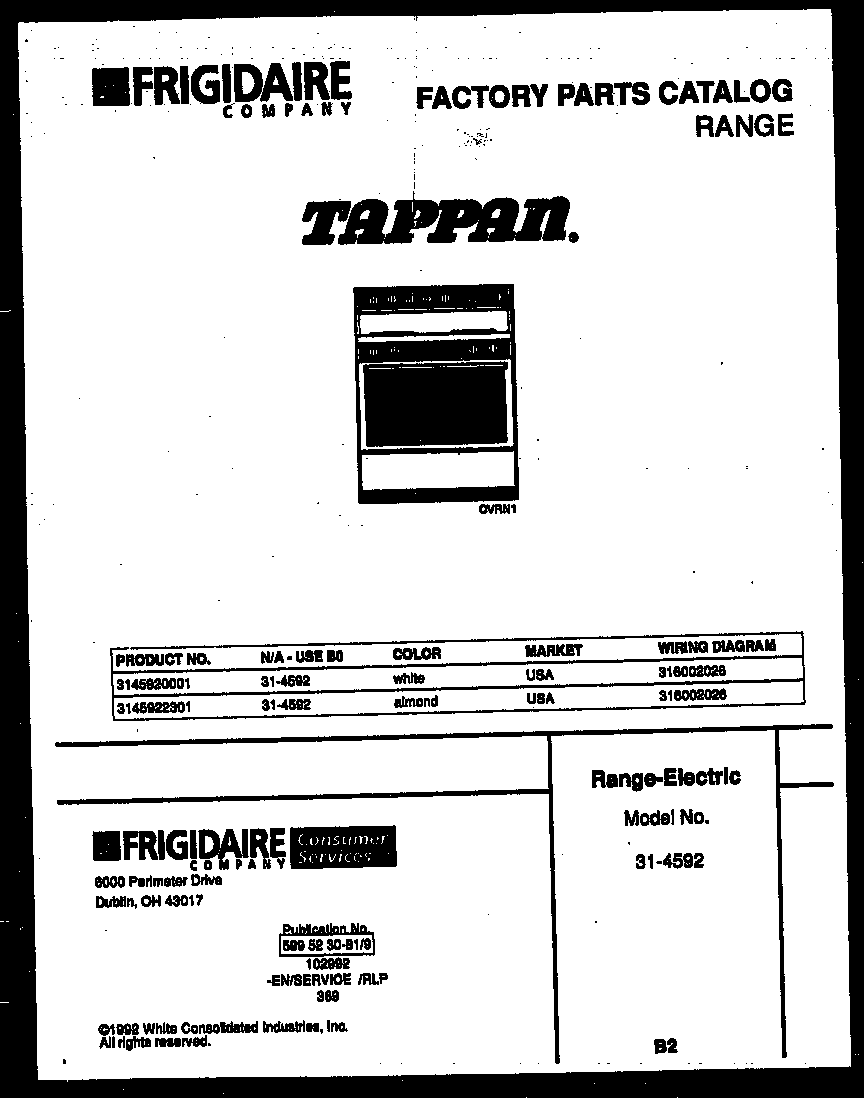 Tappan 31-4592-23-01 cover page diagram