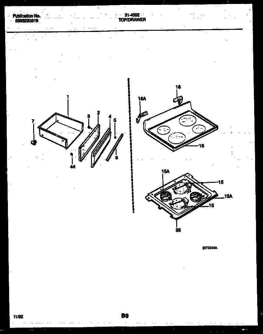 Tappan 31-4592-23-01 cooktop and drawer parts diagram