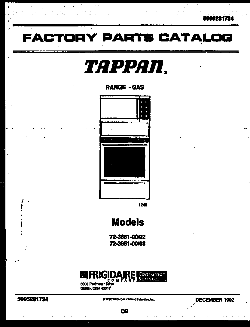 Tappan 72-3651-00-02 cover page diagram