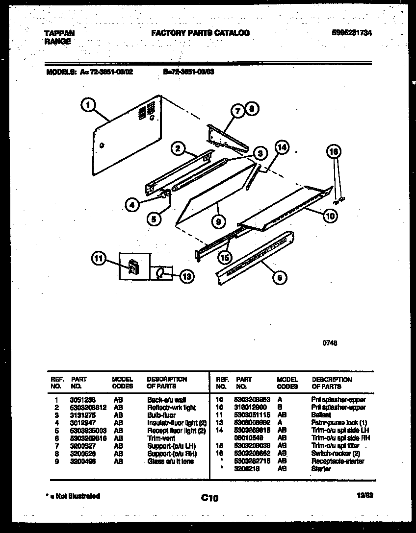 Tappan 72-3651-00-02 splasher control diagram