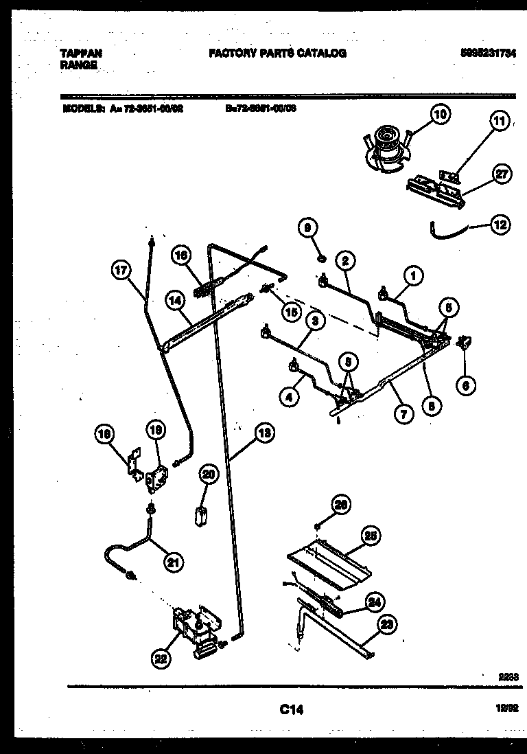 Tappan 72-3651-00-02 burner, manifold and gas control diagram