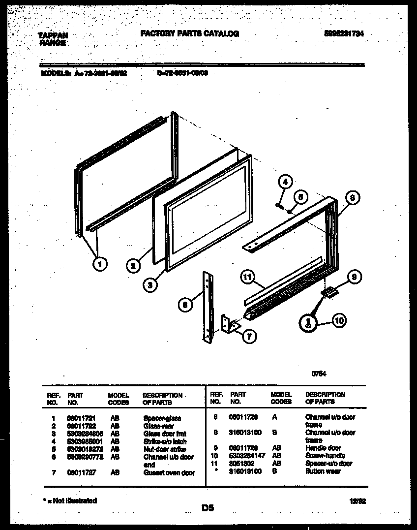 Tappan 72-3651-00-02 upper oven door parts diagram