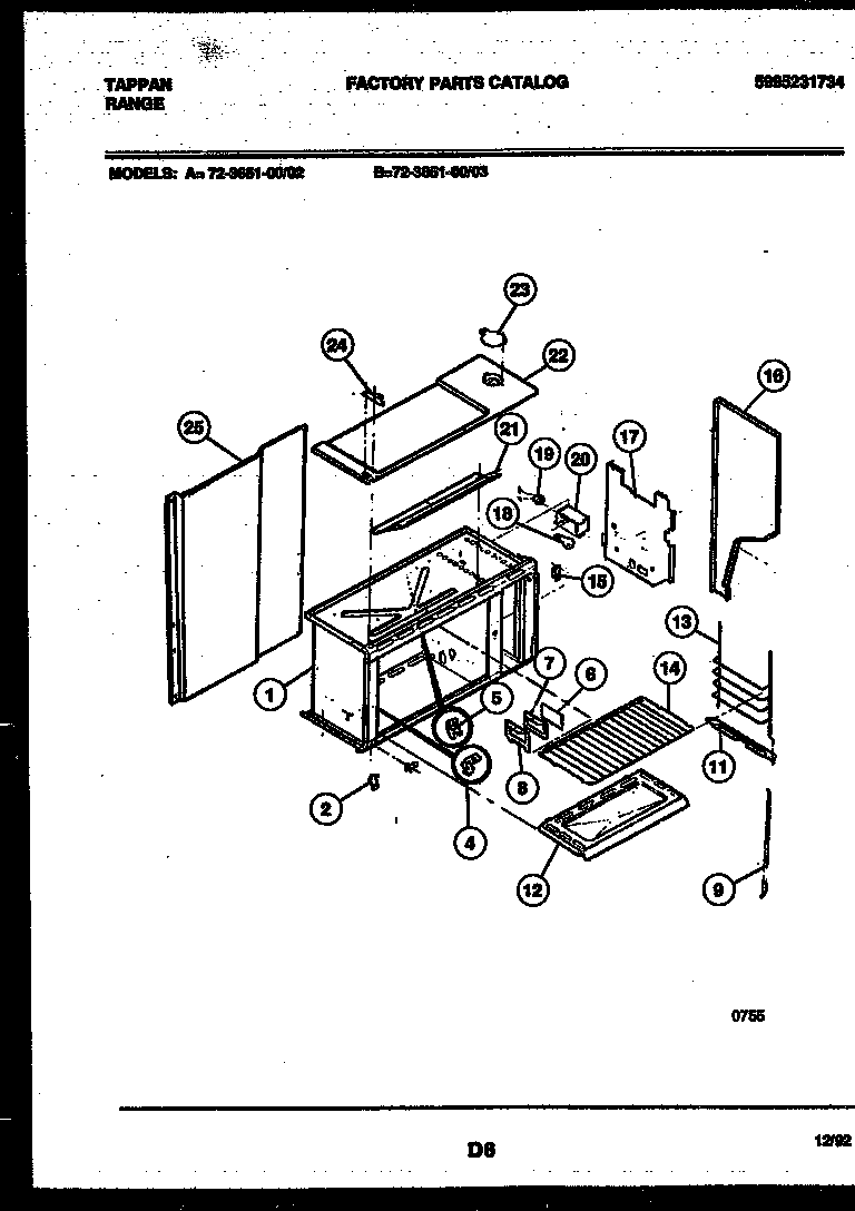 Tappan 72-3651-00-02 upper body parts diagram