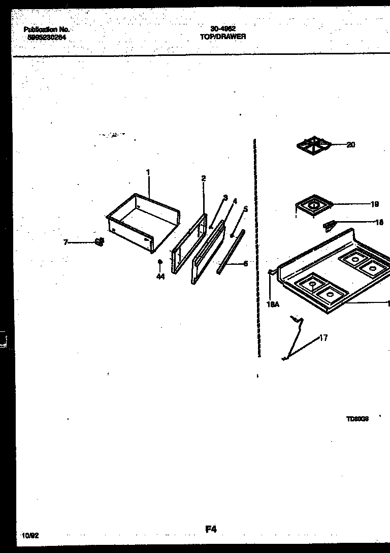 Tappan 30-4962-23-01 cooktop and drawer parts diagram