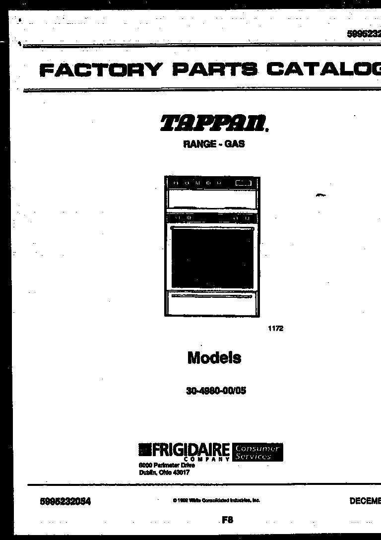 Tappan 30-4980-08-05 cover page diagram