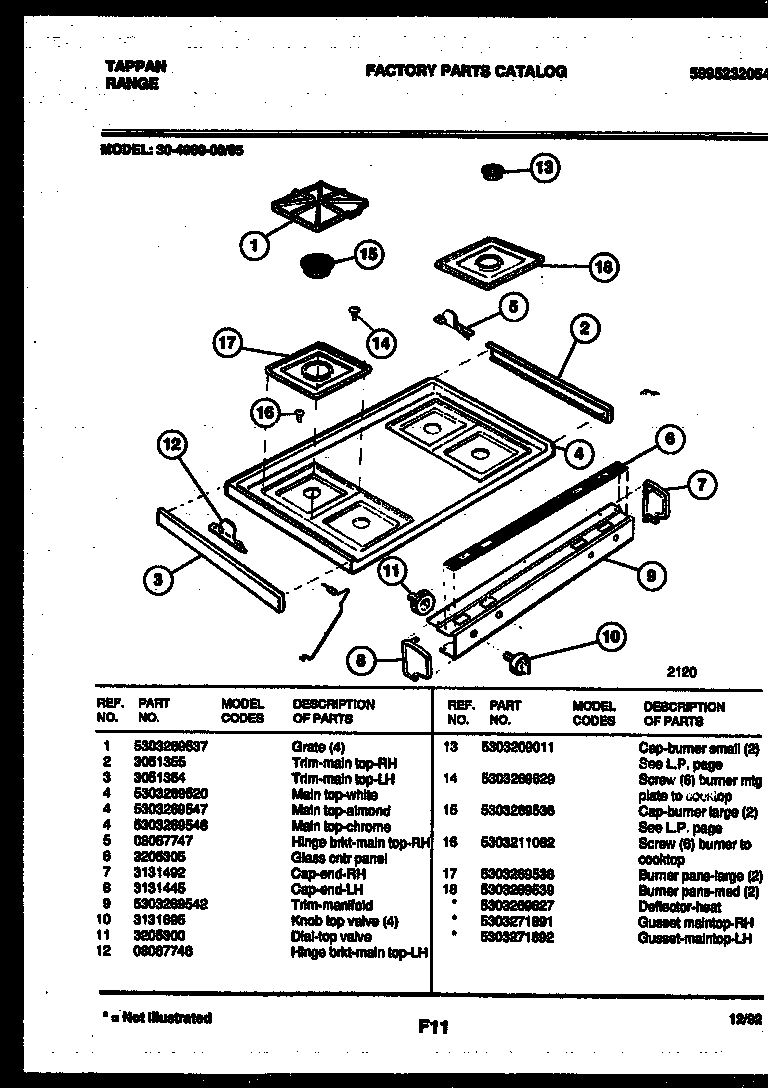 Tappan 30-4980-08-05 cooktop parts diagram
