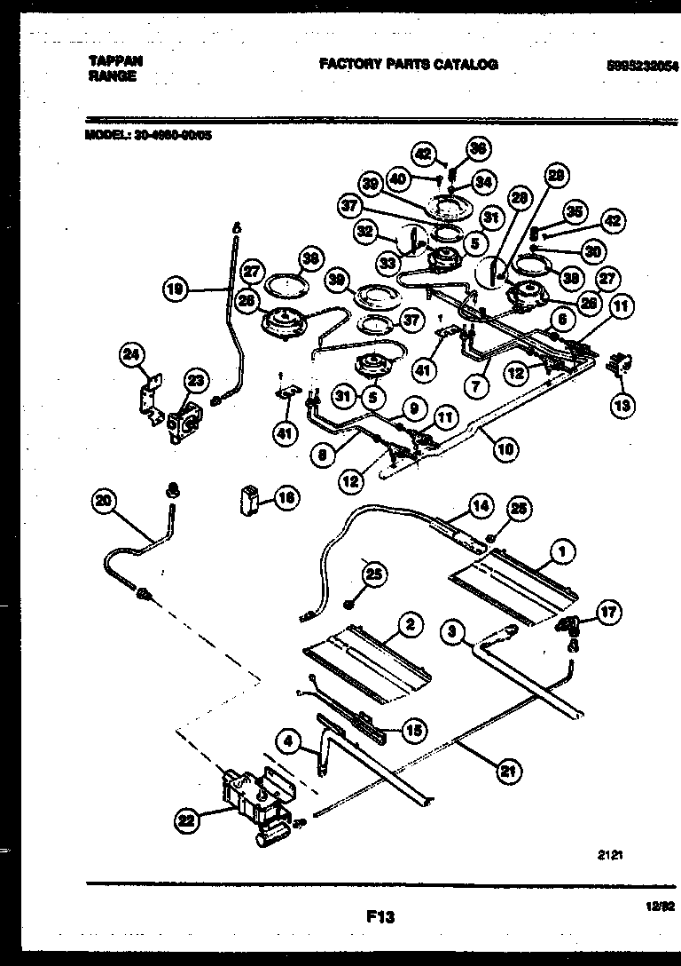 Tappan 30-4980-08-05 burner, manifold and gas control diagram
