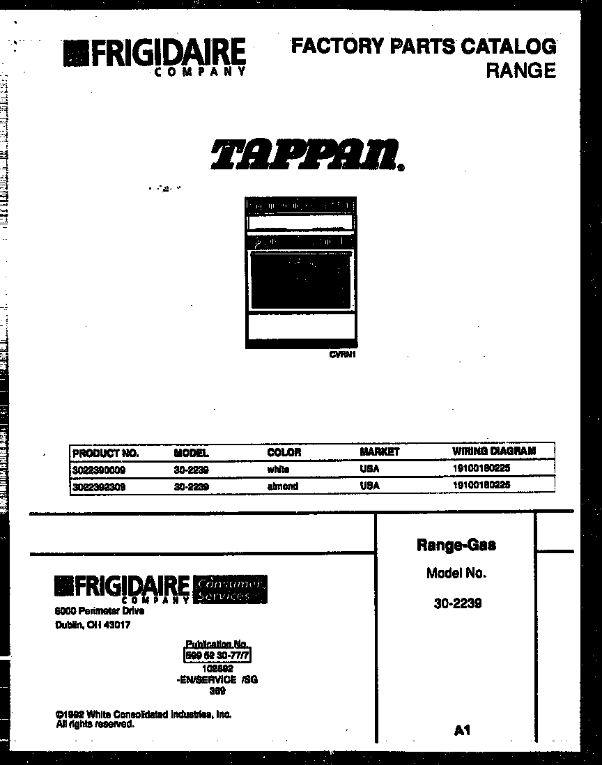 Tappan 30-2239-23-09 cover page diagram