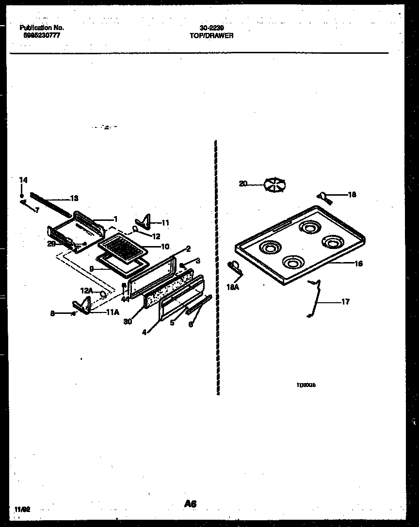 Tappan 30-2239-23-09 cooktop and broiler drawer parts diagram