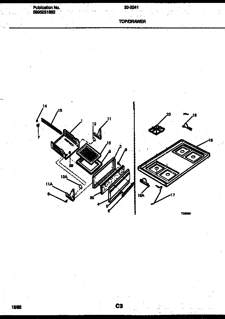 Tappan 30-2241-00-04 cooktop and broiler drawer parts diagram