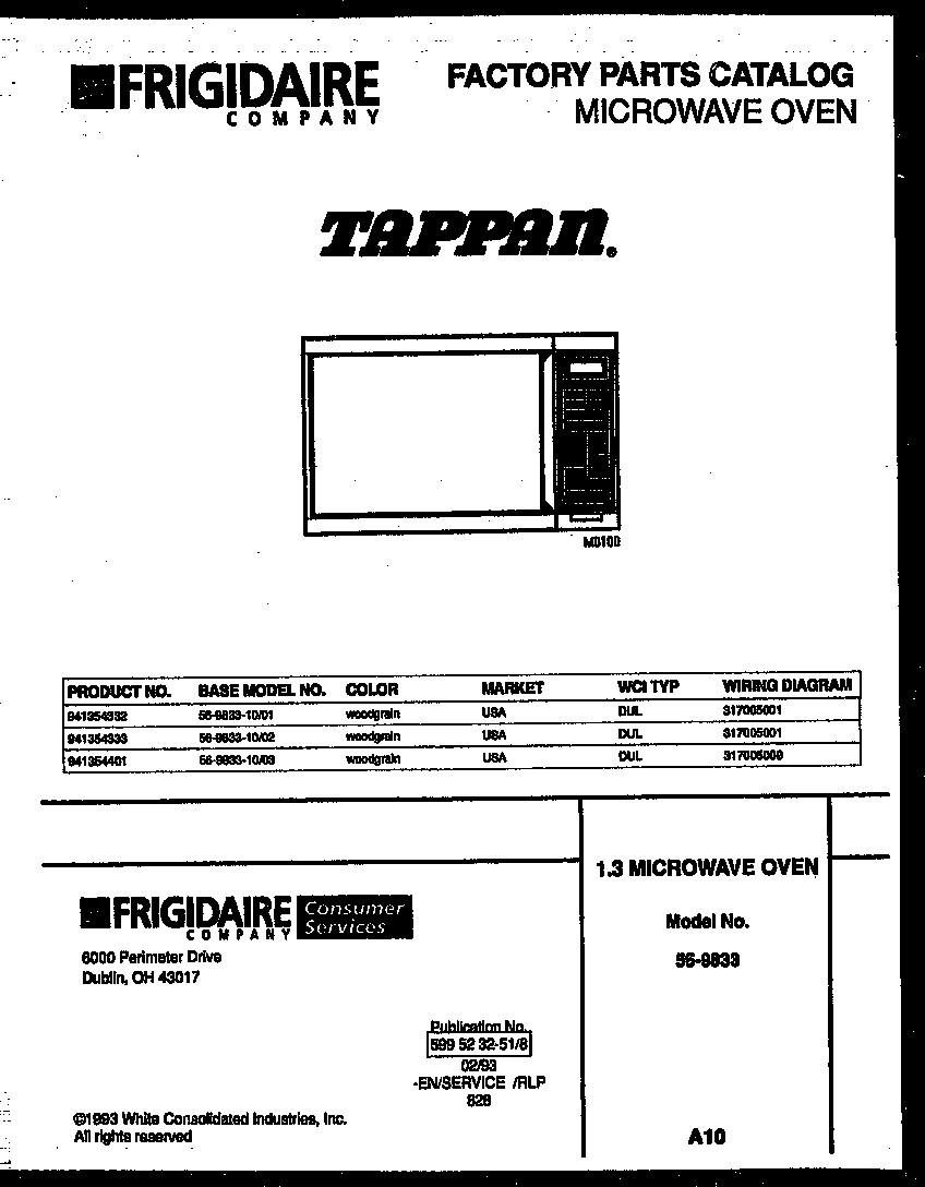 Tappan 56-9833-10-03 front cover diagram