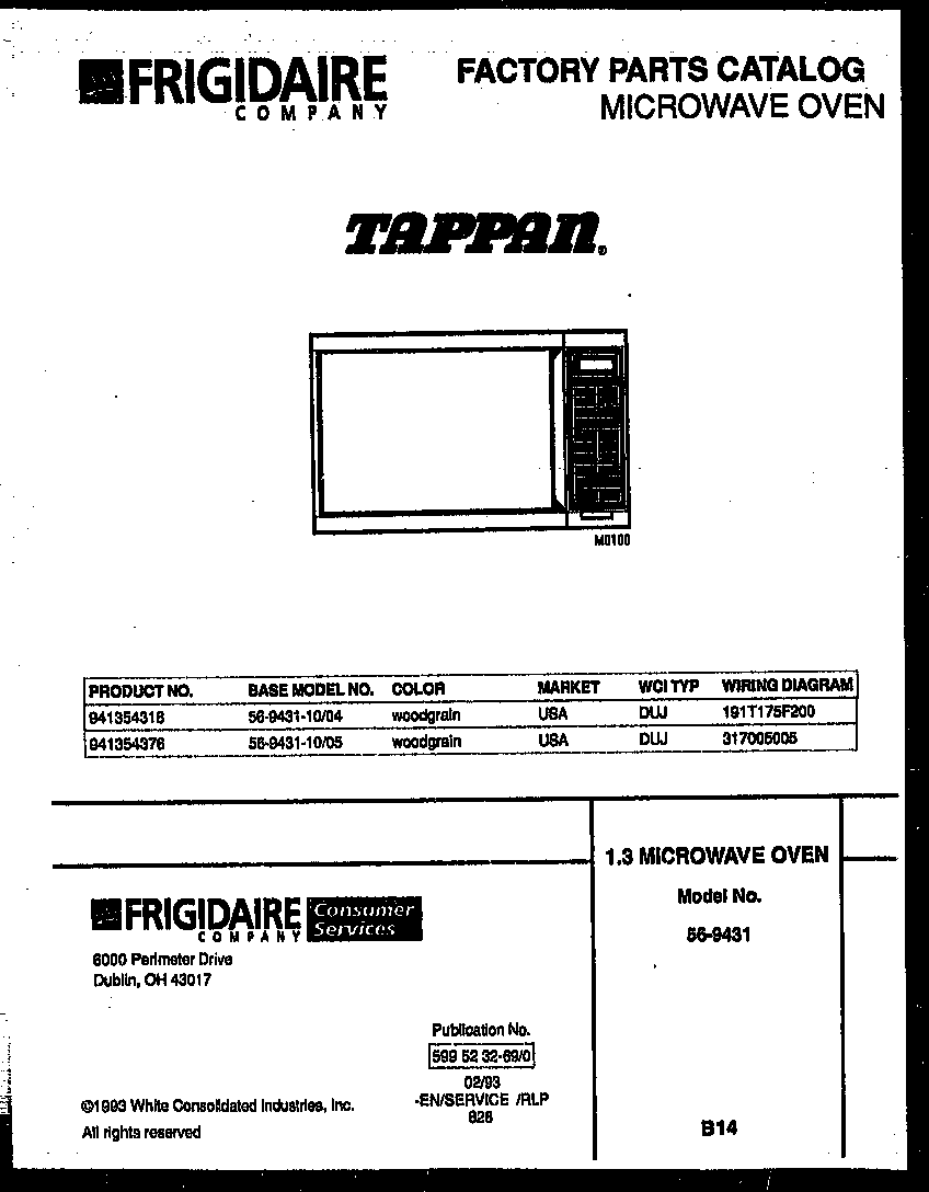 Tappan 56-9431-10-05 front cover diagram