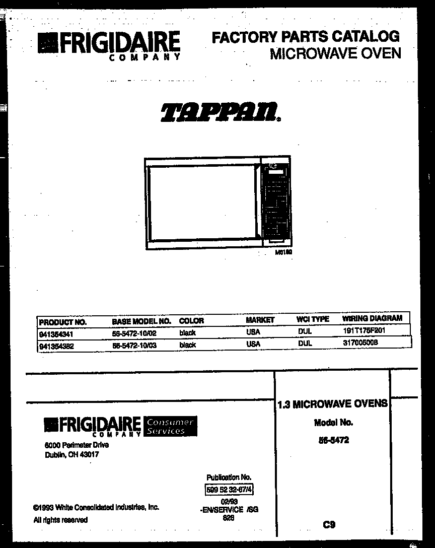 Tappan 56-5472-10-03 front cover diagram