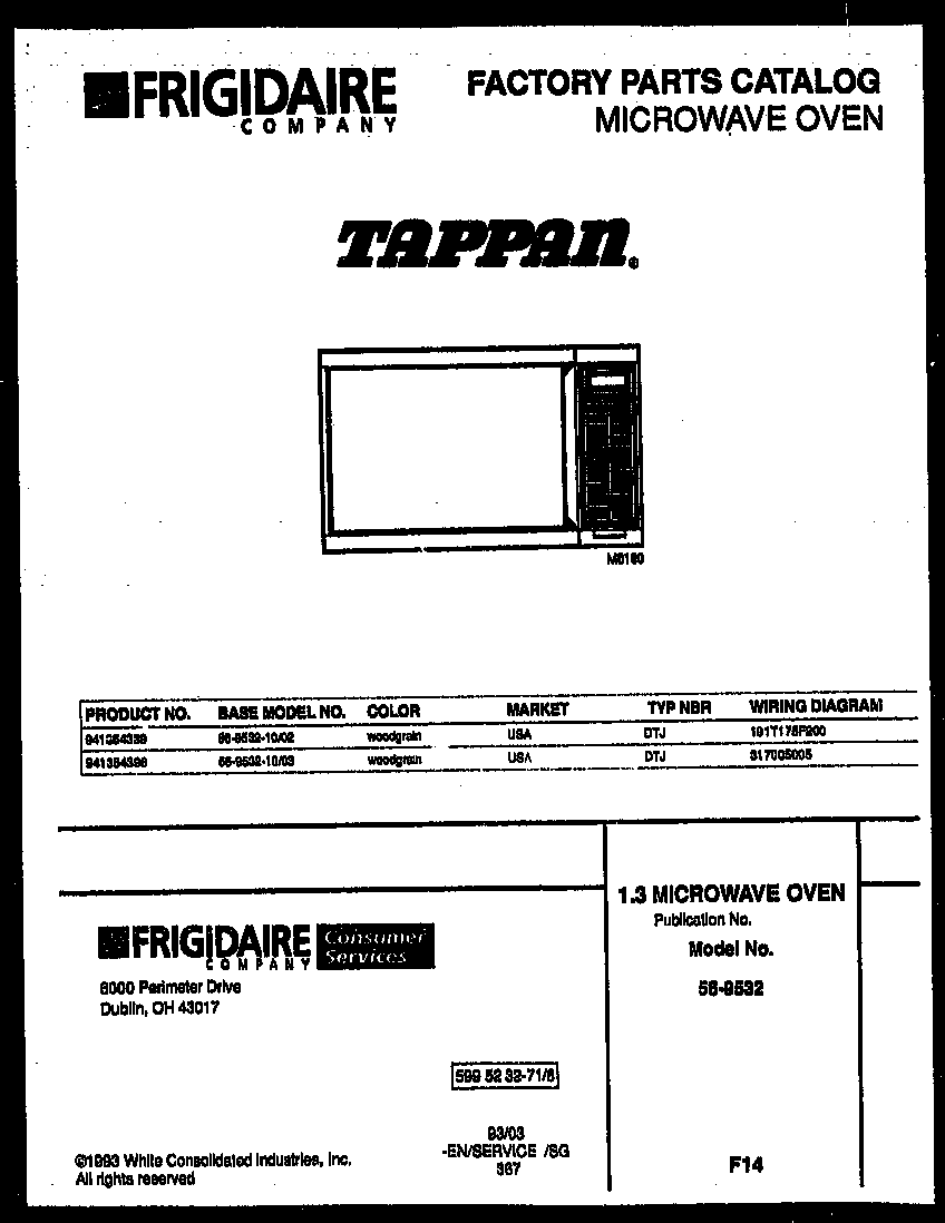Tappan 56-9532-10-03 front cover diagram