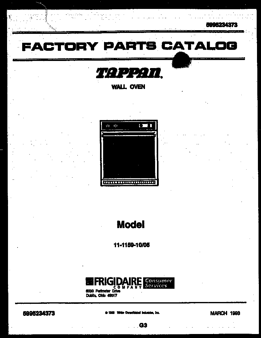 Tappan 11-1159-00-05 cover page- text only diagram