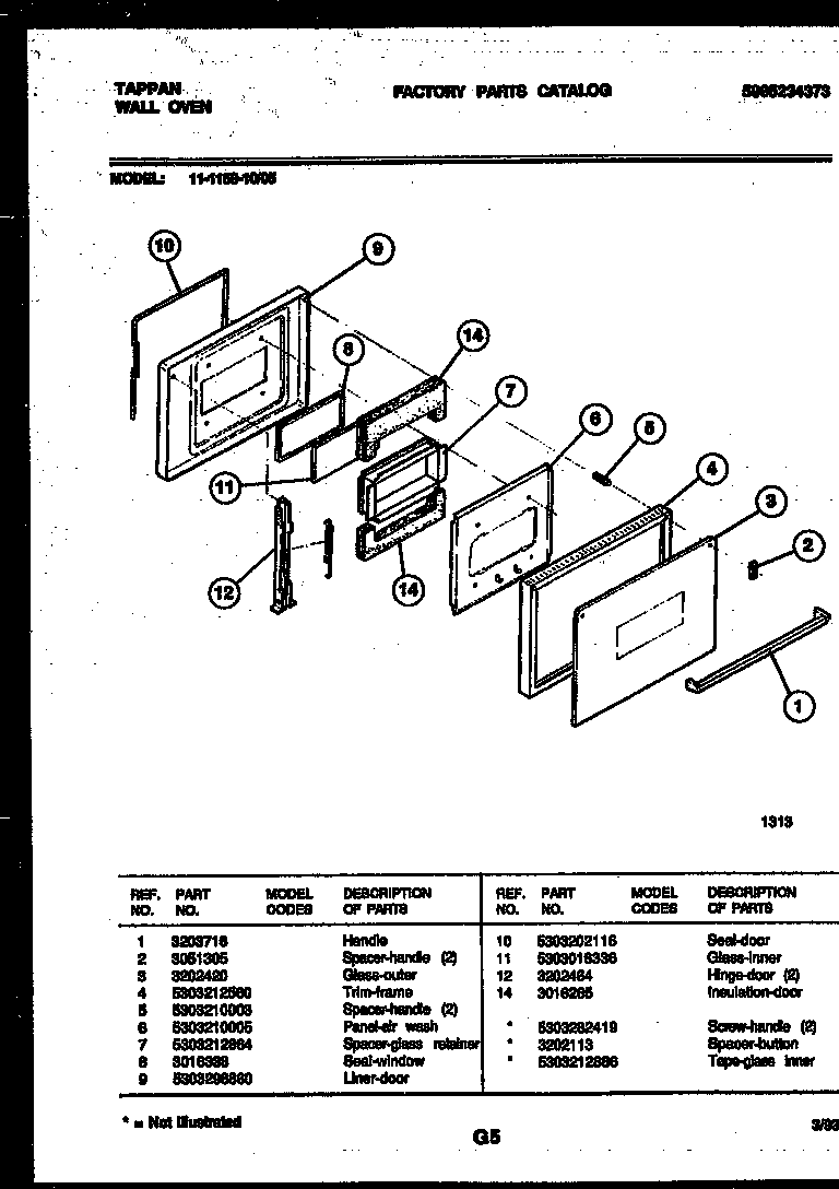 Tappan 11-1159-00-05 door parts diagram