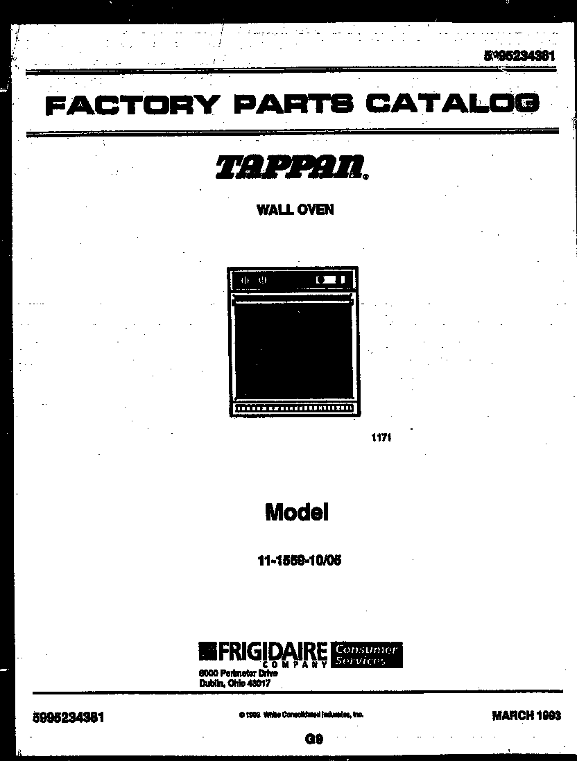 Tappan 11-1559-00-05 cover page- text only diagram