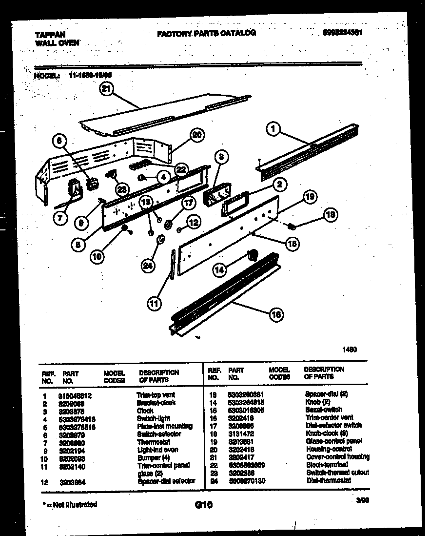 Tappan 11-1559-00-05 control panel diagram