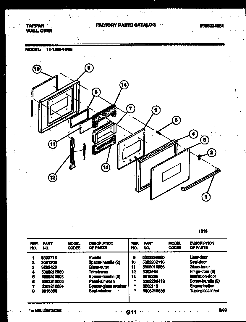 Tappan 11-1559-00-05 door parts diagram