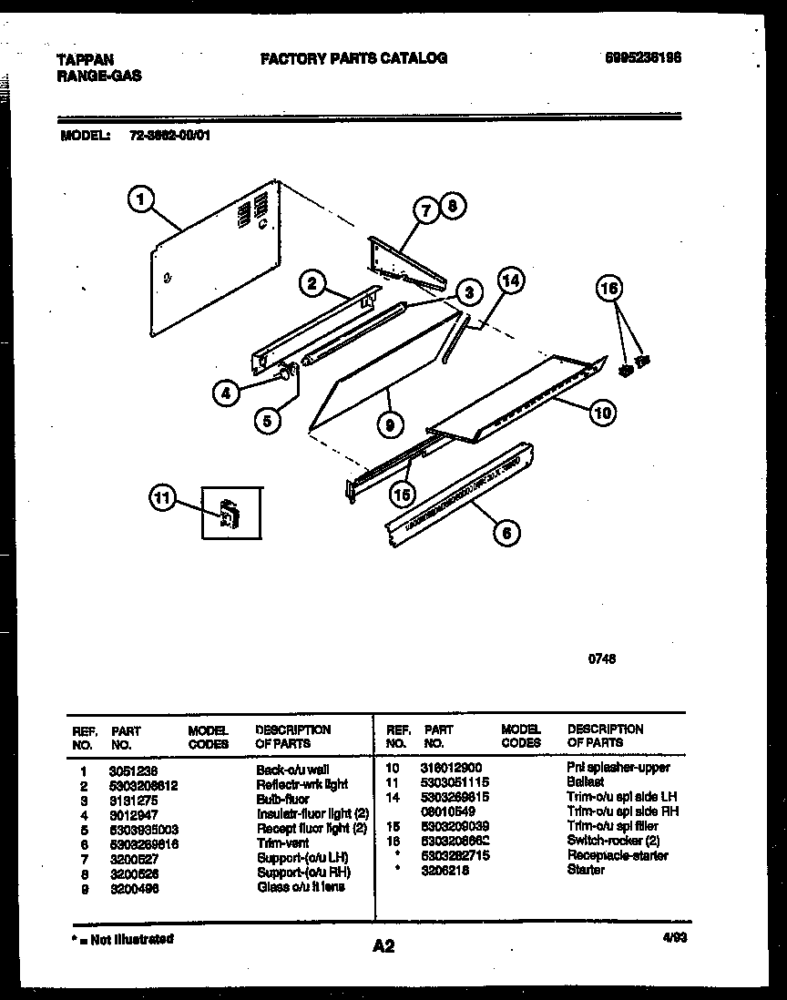Tappan 72-3662-23-01 splasher control diagram