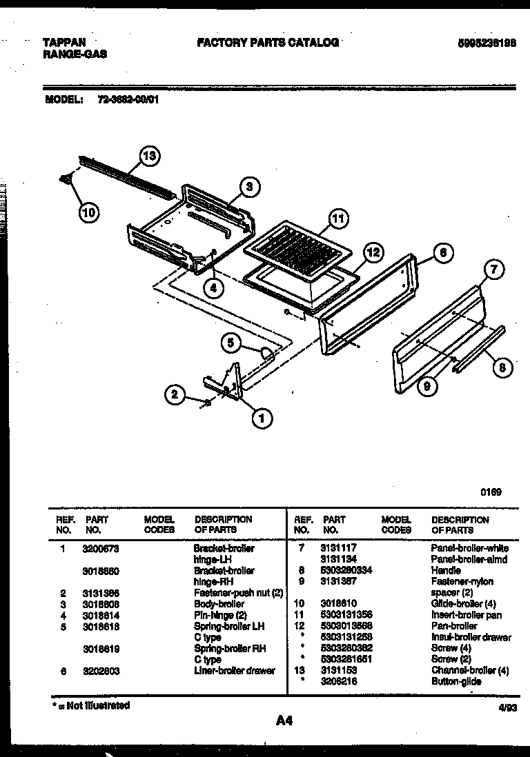 Tappan 72-3662-23-01 broiler drawer parts diagram