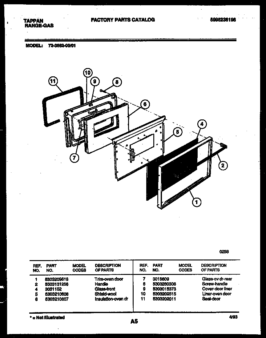 Tappan 72-3662-23-01 lower oven door parts diagram