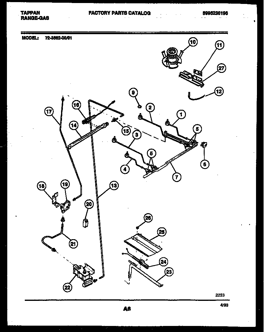 Tappan 72-3662-23-01 burner, manifold and gas control diagram